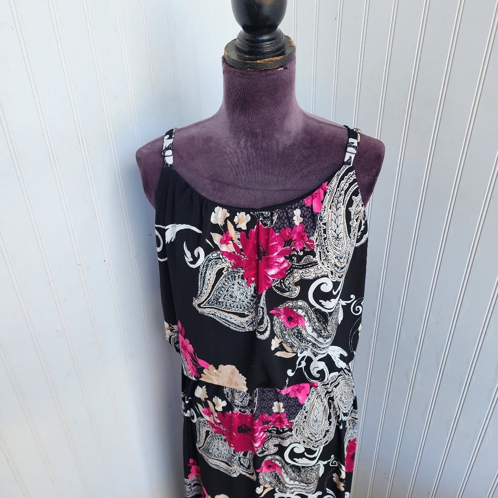 White House Black Market Maxi Dress Sleeveless White Pink WHBM Stretch Jersey L - Picture 3 of 13